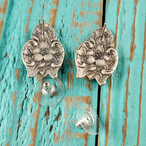 Sterling Silver Orange Blossom Spoon Stud Earrings Alvin Gorham flatware post earrings floral flower