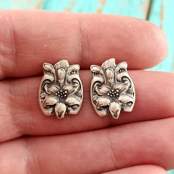 Sterling Silver Orange Blossom Spoon Stud Earrings Gorham floral flowers