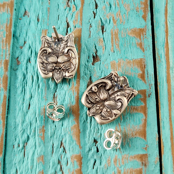 Sterling Silver Orange Blossom Spoon Stud Earrings Gorham floral flowers