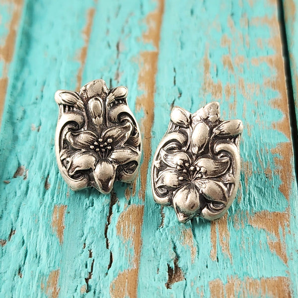 Sterling Silver Orange Blossom Spoon Stud Earrings Gorham floral flowers