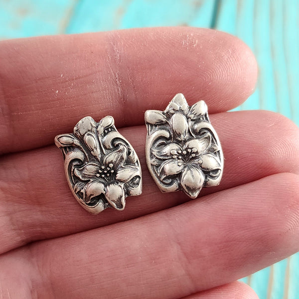 Sterling Silver Orange Blossom Spoon Stud Earrings Gorham floral flowers