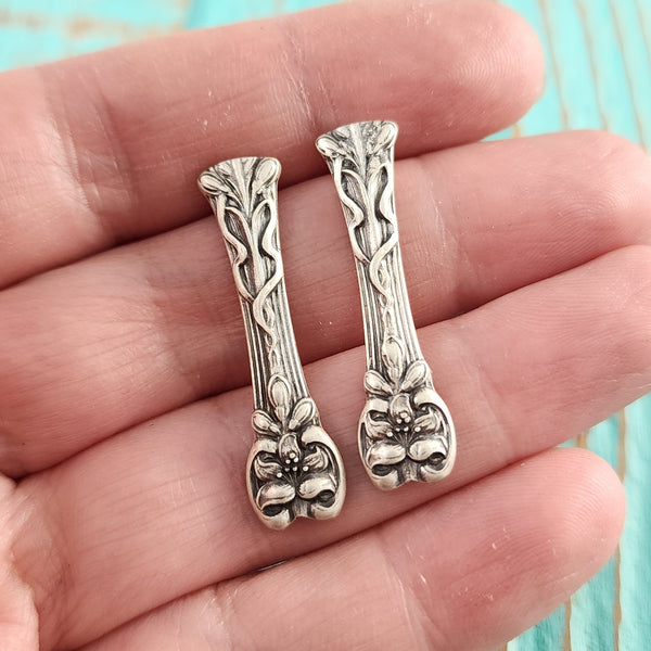 Sterling Silver Orange Blossom Spoon Bar Stud Earrings F Gorham floral flowers