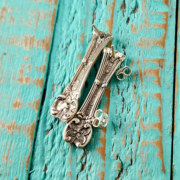 Sterling Silver Orange Blossom Spoon Bar Stud Earrings F Gorham floral flowers