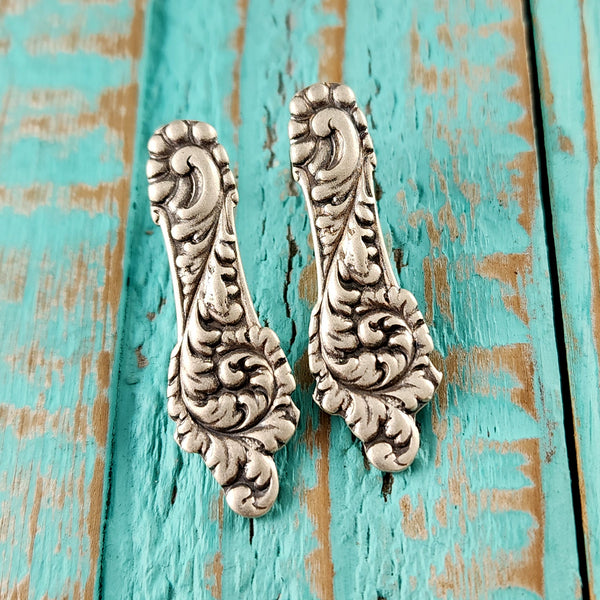 Sterling Silver Tyrolean Spoon Bar Stud Earrings Whiting Davis art nouveau