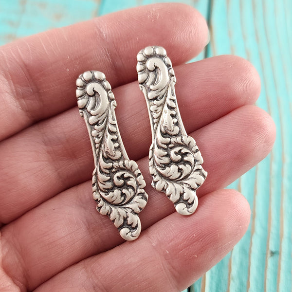 Sterling Silver Tyrolean Spoon Bar Stud Earrings Whiting Davis art nouveau