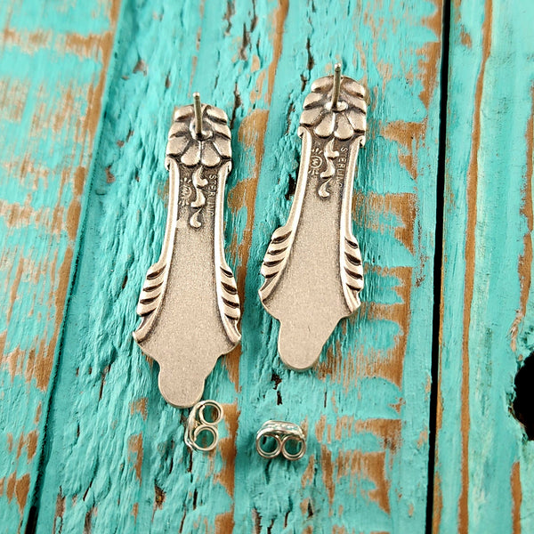 Sterling Silver Tyrolean Spoon Bar Stud Earrings Whiting Davis art nouveau