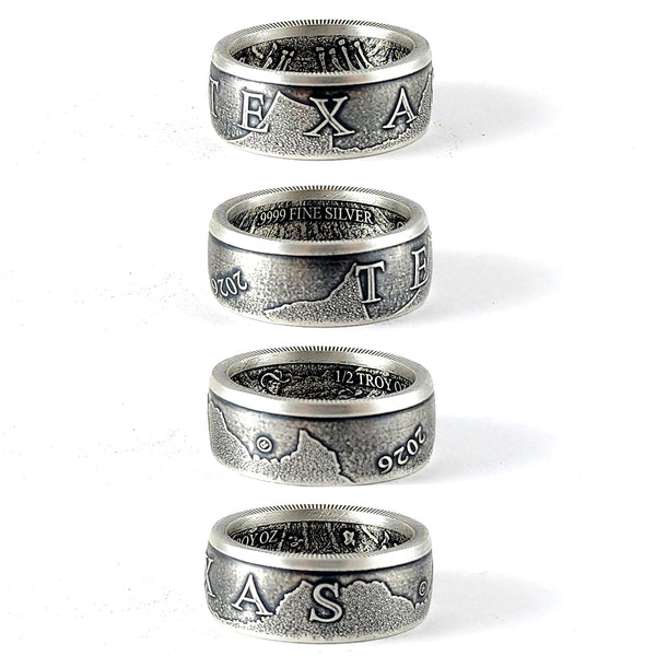 .999 Fine Silver 1/2 oz Texas Precious Metals Coin Ring by Midnight Jo