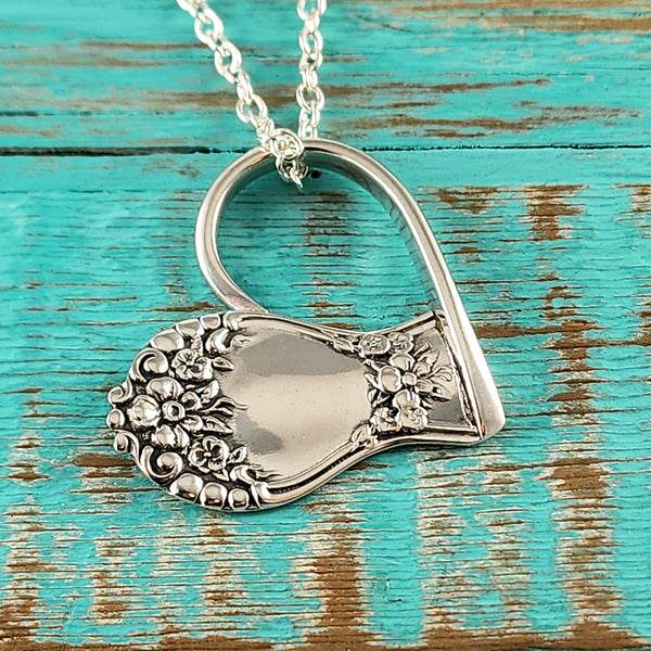 Sterling Silver Floral Floating Heart Necklace Pendant by Midnight Jo