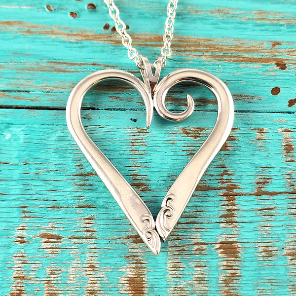 Sterling Silver Twisted Fork Heart Necklace Pendant C by Midnight Jo