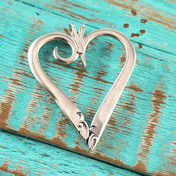 Sterling Silver Twisted Fork Heart Necklace Pendant C by Midnight Jo