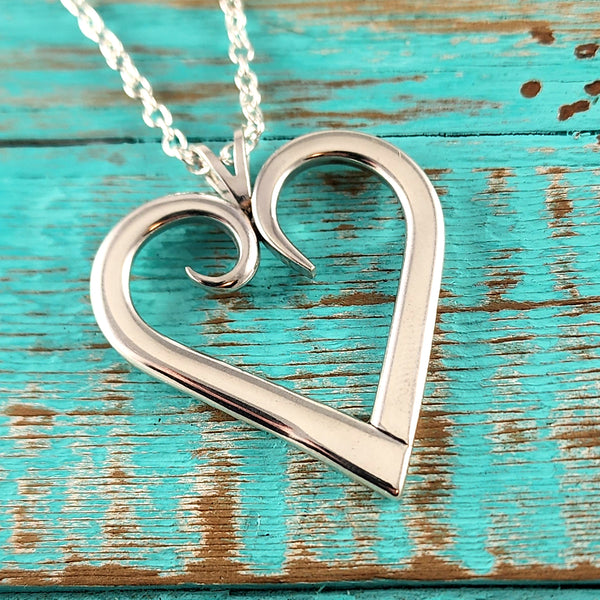 Sterling Silver Twisted Fork Heart Necklace Pendant D by Midnight Jo