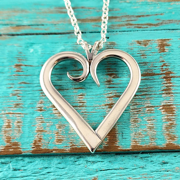 Sterling Silver Twisted Fork Heart Necklace Pendant D by Midnight Jo