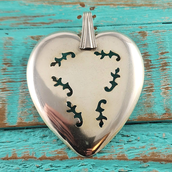 Sterling Silver Floral Engraved Heart Necklace Pendant by Midnight Jo