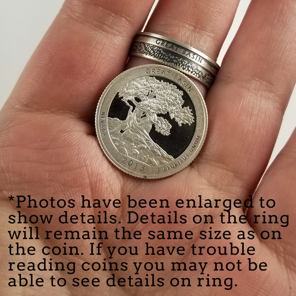 90% Silver Custom Engraved National Park Quarter Ring
