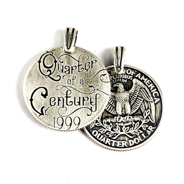 Art Nouveau Silver Quarter of a Century Necklace 25th Anniversary Gift coin pendant wedding