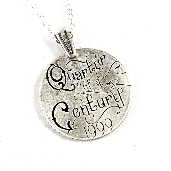 Art Nouveau Silver Quarter of a Century Necklace 25th Anniversary Gift coin pendant wedding
