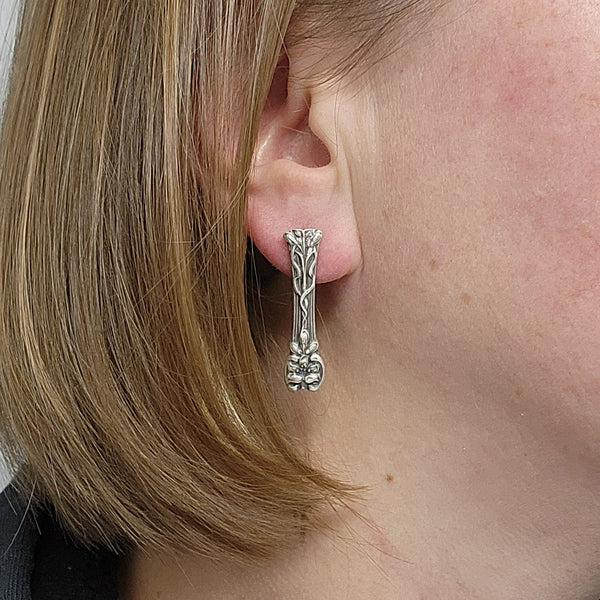 Sterling Silver Orange Blossom Spoon Bar Stud Earrings F Gorham floral flowers