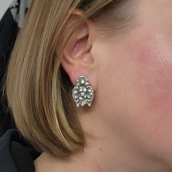 Sterling Silver Orange Blossom Spoon Stud Earrings Alvin Gorham flatware