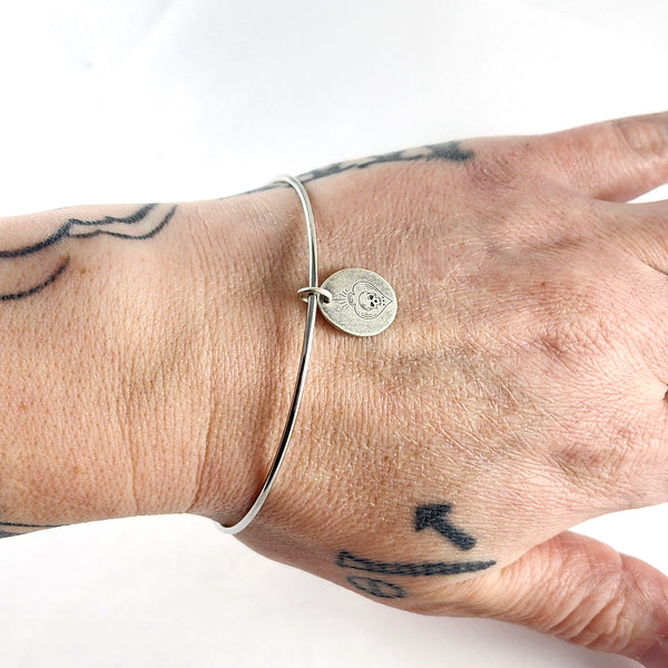 Recycled Coin Silver Mystic Tattoo Engraved Small Charm Bracelet by midnight jo