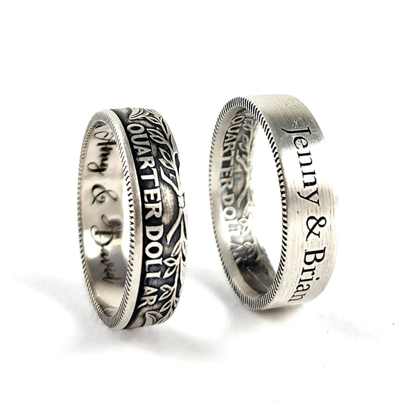 90% Silver Custom Name & Font Engraved Quarter Ring unique 25th anniversary gift