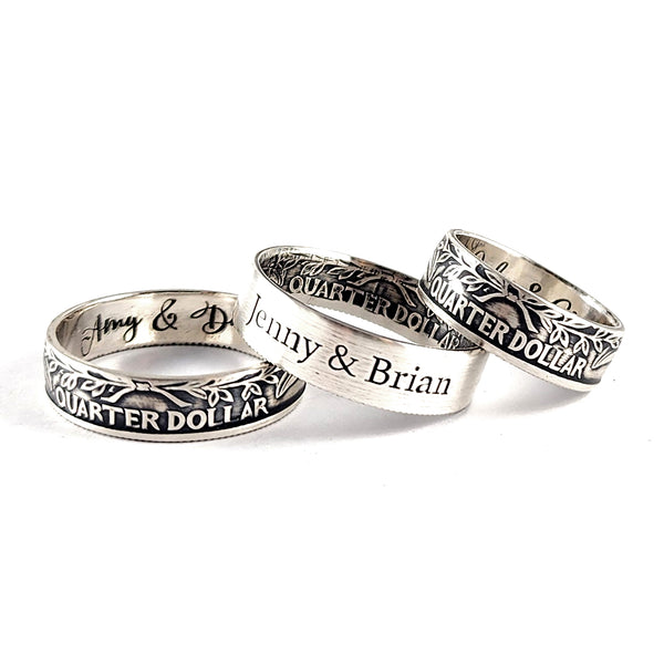 90% Silver Custom Name & Font Engraved Quarter Ring unique 25th anniversary gift