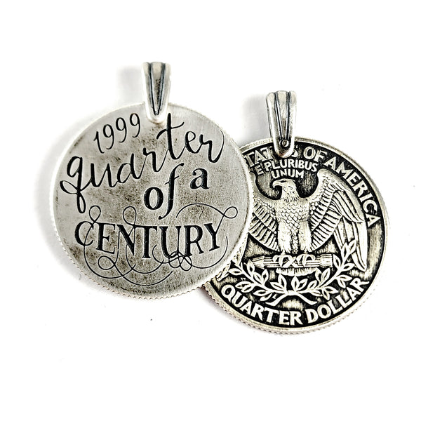 Modern 90% Silver Quarter of a Century Necklace Pendant - 25th Anniversary Gift unique wedding