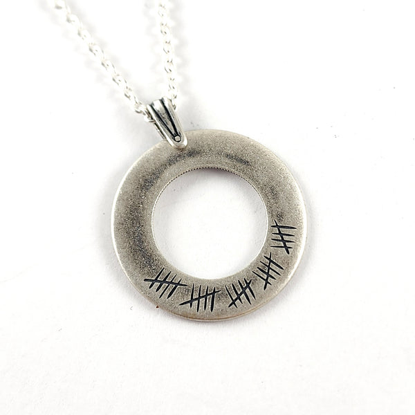 90% Silver Tally Mark Inside Out Quarter Necklace Pendant - 25th Anniversary Gift
