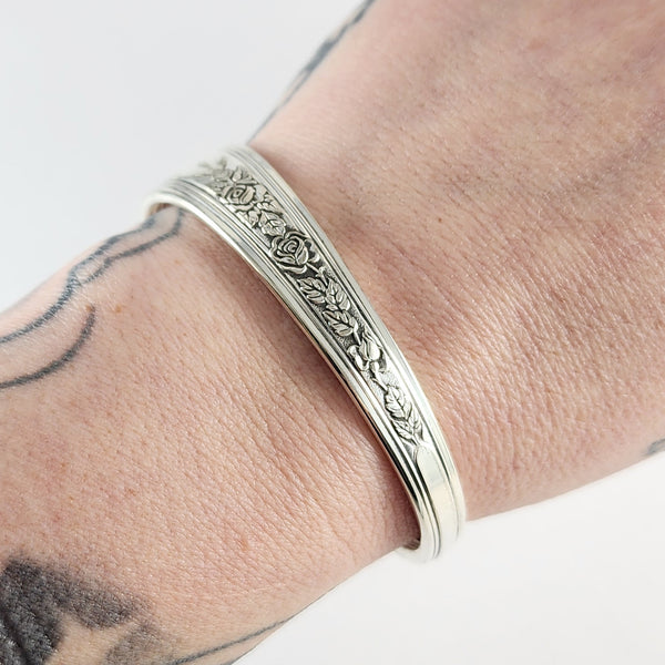 International Silver Jewel Spoon Cuff Bracelet by Midnight Jo rose roses floral pattern