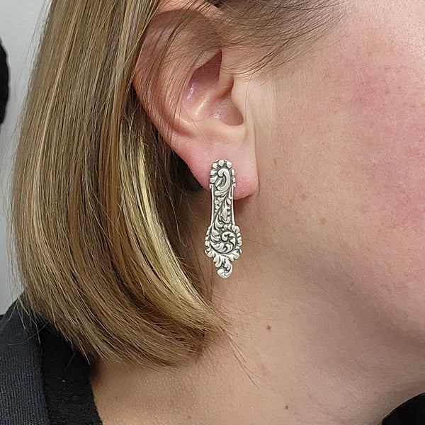 Sterling Silver Tyrolean Spoon Bar Stud Earrings Whiting Davis art nouveau