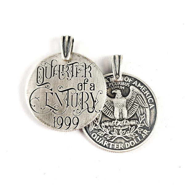 Art Deco Silver Quarter of a Century Necklace 25th Anniversary Gift unique thoughtful