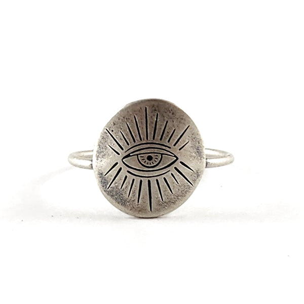 Recycled Coin Silver Mystic Tattoo Engraved Stacking Ring by midnight jo