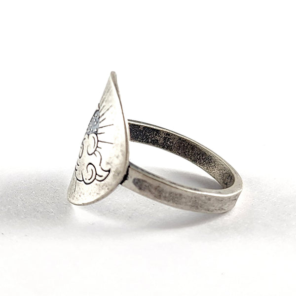 Recycled Coin Silver Mystic Tattoo Engraved Saddle Ring by midnight jo