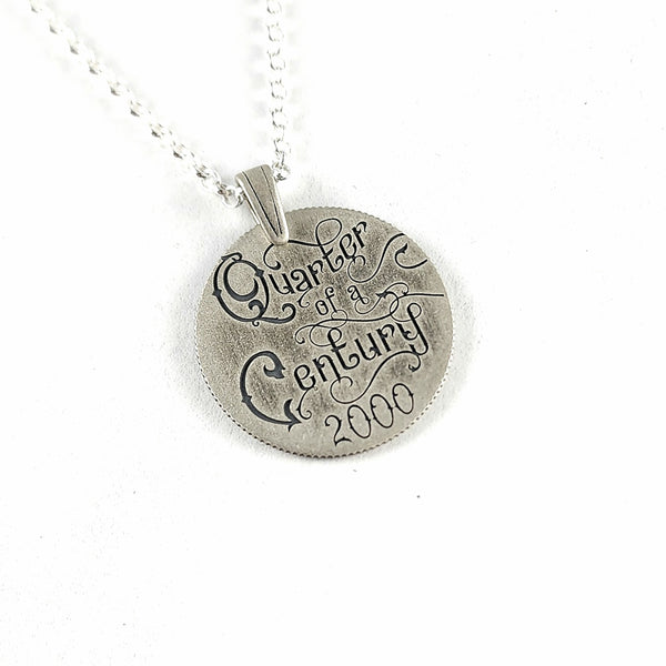 Art Nouveau 90% Silver Quarter of a Century Necklace Pendant - 25th Anniversary Gift
