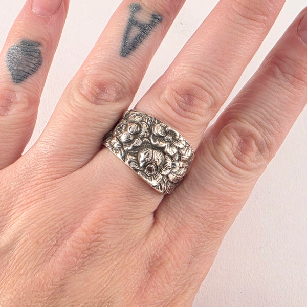 Kirk Stieff Rose Repousse Sterling Silver Spoon Ring by Midnight Jo