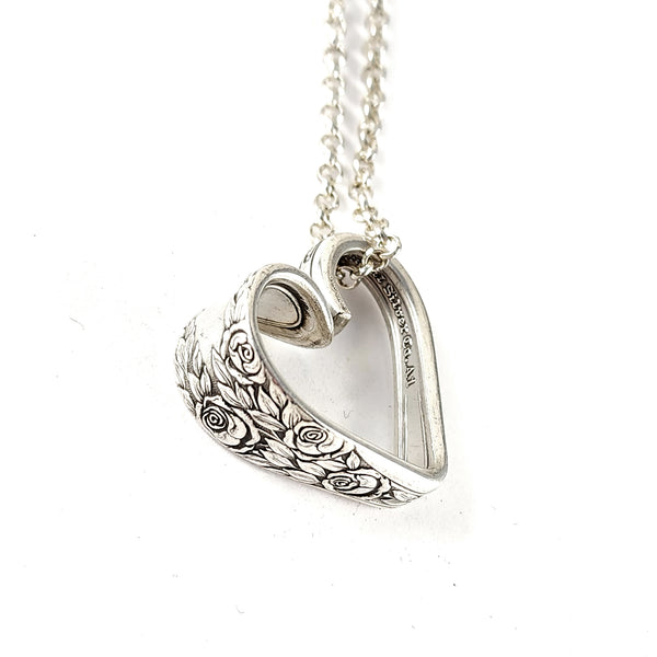 National Rose & Leaf Floating Heart Spoon Necklace  unique 5th wedding anniversary gift