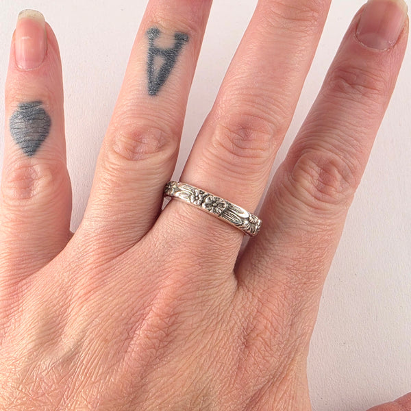 Kirk Stieff Rose Repousse Sterling Silver Narrow Band Spoon Ring by midnight jo