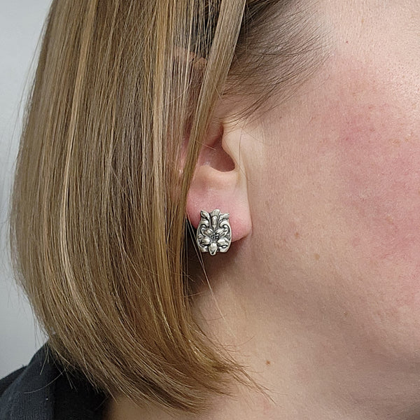 Sterling Silver Orange Blossom Spoon Stud Earrings Gorham floral flowers