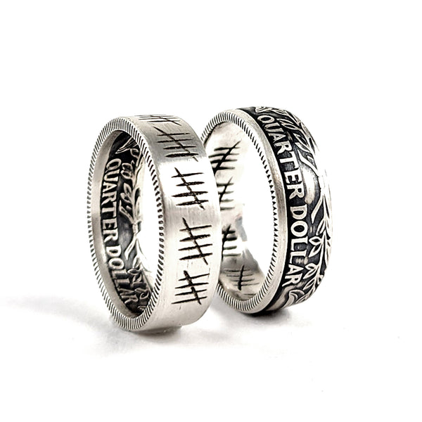 90% Silver Engraved 25 Tally Mark Quarter Ring - unique thoughtful 25th Anniversary Gift
