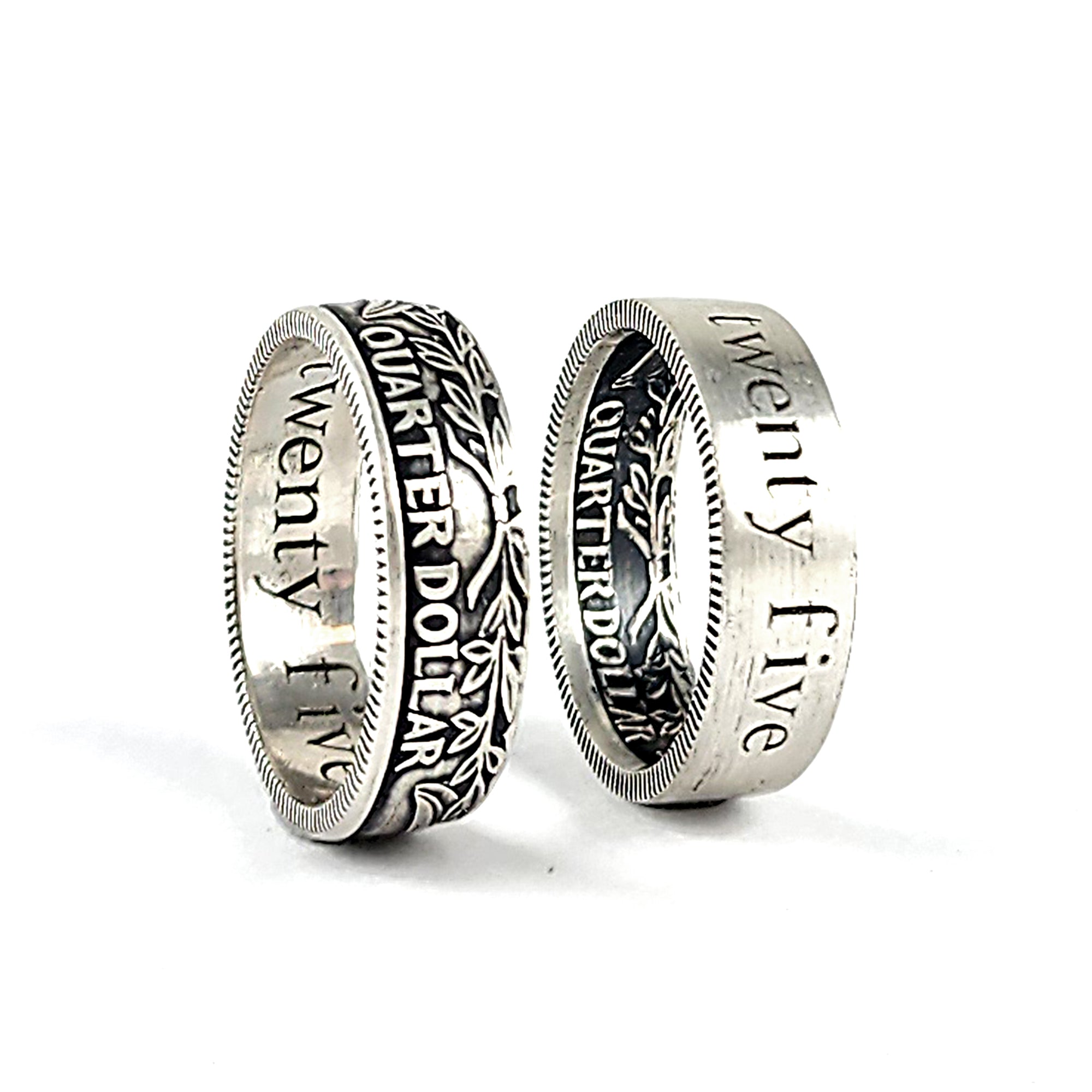 90% Silver Engraved Twenty Five Minimalist Quarter Coin Ring