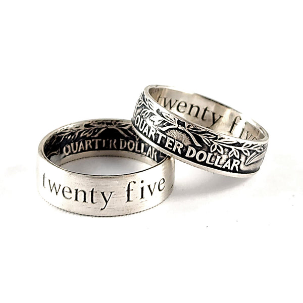 90% Silver Engraved Twenty Five Minimalist Quarter Ring unique 25th anniversary ring