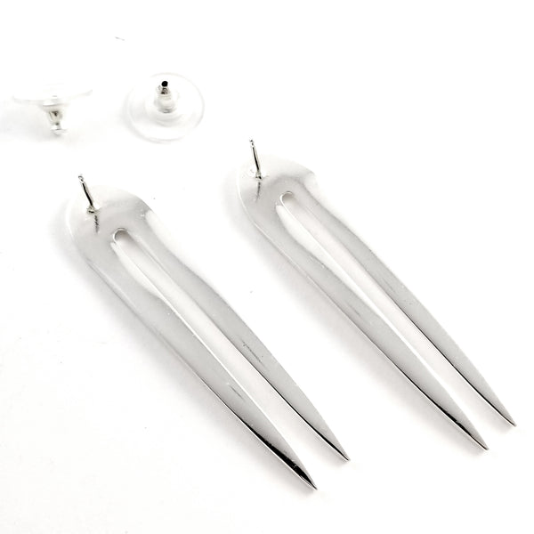 Sterling Silver Double Fork Tine Stud Earrings by Midnight Jo
