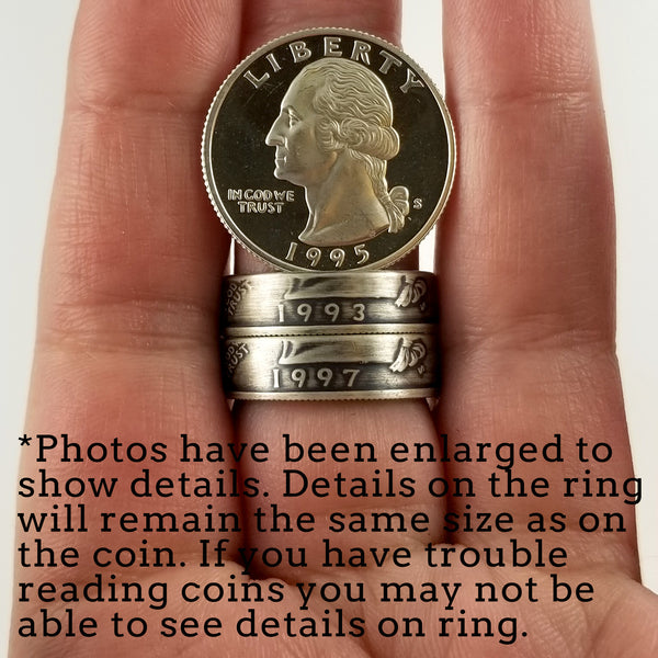 90% Silver 1996 Washington Quarter His & Hers Ring Set - 25th Anniversary Gift
