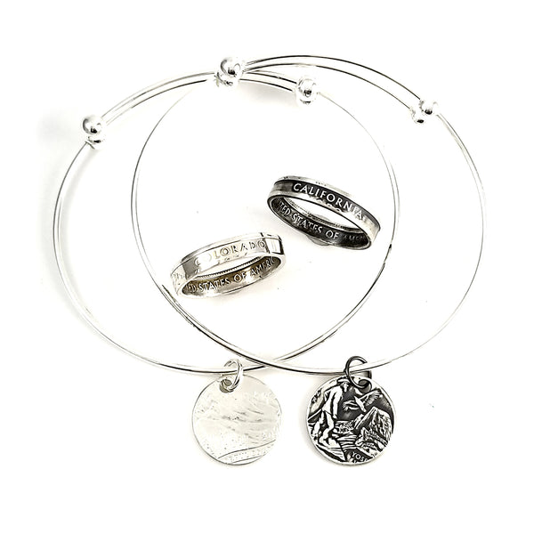 Silver State Coin Stacking Ring and Bracelet Set by midnight jo