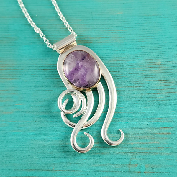 Sterling Silver Amethyst Twisted Fork Pendant by Midnight Jo