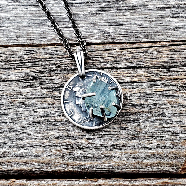 Aquamarine Mercury Dime Necklace by Midnight Jo