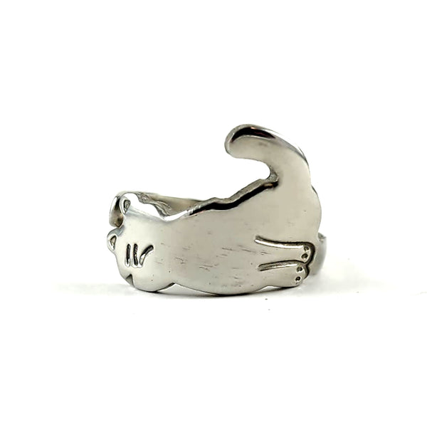 Cat Silhouette Tail Up Stainless Steel Spoon Ring by Midnight Jo