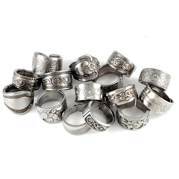 Lot of 10 Mixed Bag Stainless Steel Spoon Rings - Wholesale