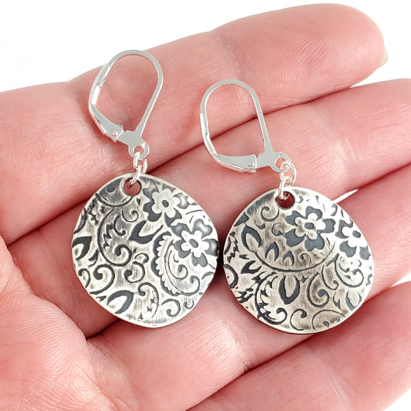 Sterling & Coin Silver Eco Chic Textured Floral Earrings by midnight jo