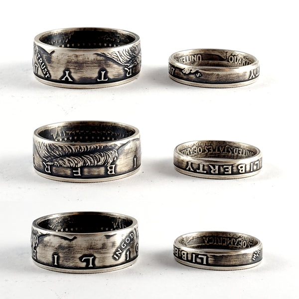 Silver 1997 Half Dollar & Quarter Ring Set - 25th Anniversary gift Rings