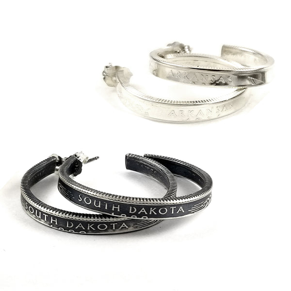 silver state quarter coin hoop earrings by midnight jo